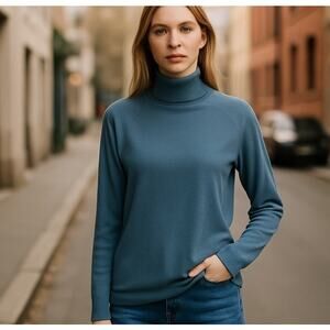 Talbots Women's Turtleneck Sweater Long Sleeve Blue SZ Large Academia Preppy